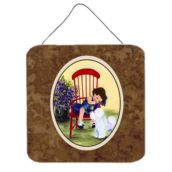 Micasa 6 x 6 in. Little Girl with her Bichon Frise Aluminium Metal Wall or Door Hanging Prints MI232449